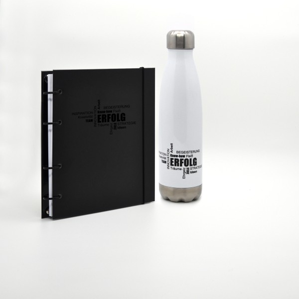 flexiNotes® SET "Business" Flasche Weiß mit NOTIZBUCH A4